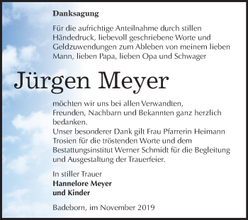 Traueranzeige von Jürgen Meyer von Mitteldeutsche Zeitung Quedlinburg