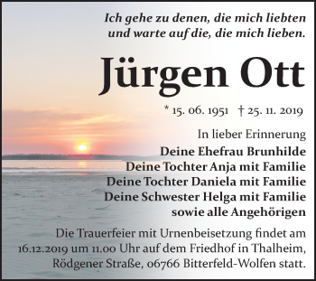 Traueranzeige von Jürgen Ott von Mitteldeutsche Zeitung Halle/Saalkreis / Merseburg/Querfurt