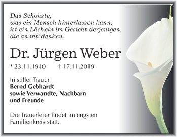 Traueranzeige von Jürgen Weber von Mitteldeutsche Zeitung Halle/Saalkreis