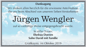 Traueranzeige von Jürgen Wengler von Mitteldeutsche Zeitung Merseburg/Querfurt