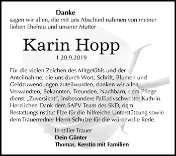Traueranzeige von Karin Hopp von Super Sonntag Dessau-Roßlau