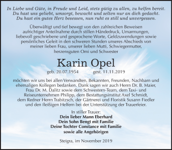 Traueranzeige von Karin Opel von Mitteldeutsche Zeitung Merseburg/Querfurt