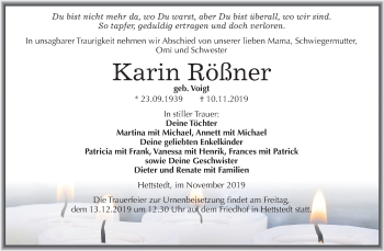 Traueranzeige von Karin Rößner von Super Sonntag Mansfelder Land