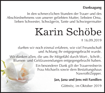 Traueranzeige von Karin Schöbe von Wochenspiegel Bitterfeld