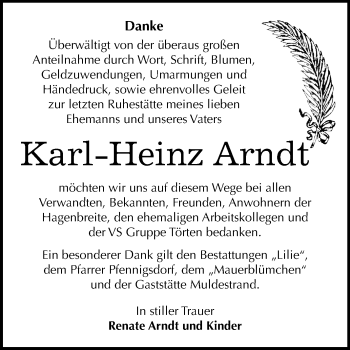 Traueranzeige von Karl-Heinz Arndt von Super Sonntag Dessau-Roßlau