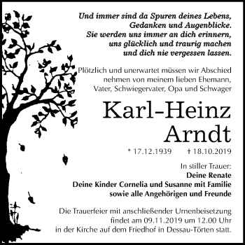 Traueranzeige von Karl-Heinz Arndt von Super Sonntag Dessau-Roßlau