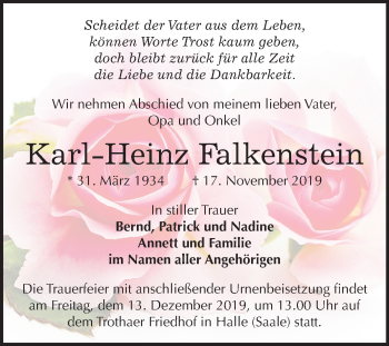 Traueranzeige von Karl-Heinz Falkenstein von Mitteldeutsche Zeitung Halle/Saalkreis
