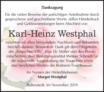 Traueranzeige von Karl-Heinz Westphal von Mitteldeutsche Zeitung Quedlinburg