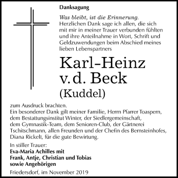 Traueranzeige von Karl-Heinz v.d. Beck von Mitteldeutsche Zeitung Bitterfeld
