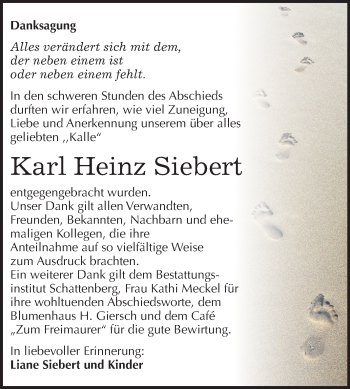 Traueranzeige von Karl Heinz Siebert von Mitteldeutsche Zeitung Quedlinburg