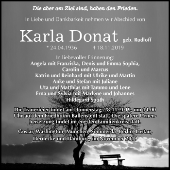 Traueranzeige von Karla Donat von Mitteldeutsche Zeitung Quedlinburg