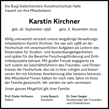 Traueranzeige von Karstin Kirchner von Mitteldeutsche Zeitung Halle/Saalkreis