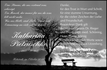 Traueranzeige von Katharina Pietruschke von Mitteldeutsche Zeitung Mansfelder Land