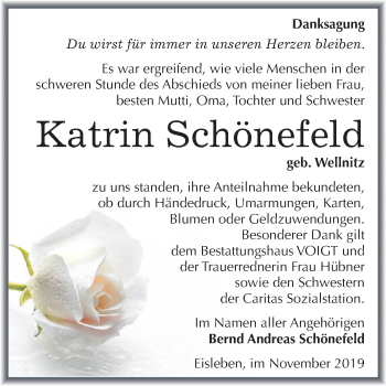 Traueranzeige von Katrin Schönefeld von Super Sonntag Mansfelder Land