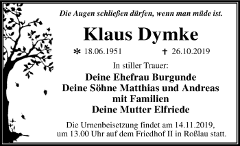 Traueranzeige von Klaus Dymke von Super Sonntag Dessau-Roßlau
