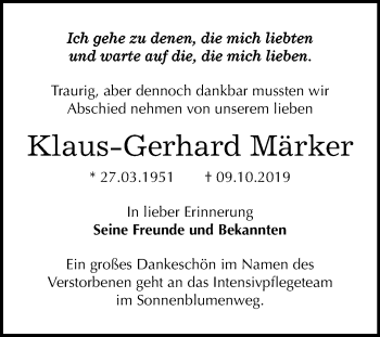 Traueranzeige von Klaus-Gerhard Märker von Mitteldeutsche Zeitung Halle/Saalkreis