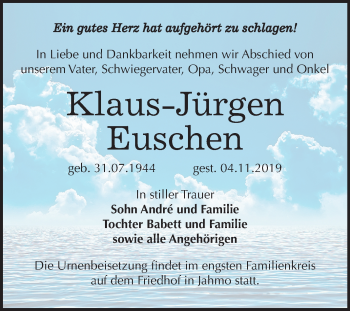 Traueranzeige von Klaus-Jürgen Euschen von Mitteldeutsche Zeitung Wittenberg