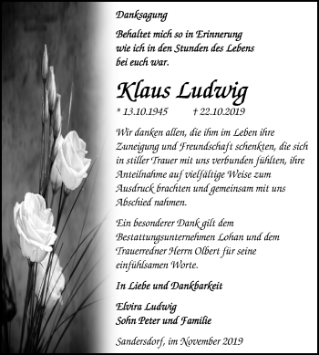 Traueranzeige von Klaus Ludwig von Mitteldeutsche Zeitung Bitterfeld