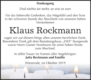 Traueranzeige von Klaus Rockmann von Super Sonntag Quedlinburg
