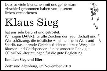 Traueranzeige von Klaus Sieg von Super Sonntag Zeitz