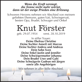 Traueranzeige von Knut Förster von Mitteldeutsche Zeitung Weißenfels