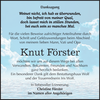 Traueranzeige von Knut Förster von Mitteldeutsche Zeitung Weißenfels