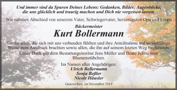 Traueranzeige von Kurt Bollermann von Mitteldeutsche Zeitung Aschersleben / Quedlinburg