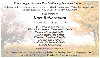 Traueranzeige von Kurt Bollermann von Super Sonntag Aschersleben / Quedlinburg