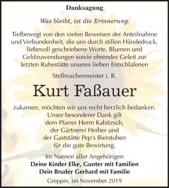Traueranzeige von Kurt Faßauer von Mitteldeutsche Zeitung Bitterfeld