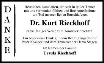 Traueranzeige von Kurt Rieckhoff von Mitteldeutsche Zeitung Dessau-Roßlau