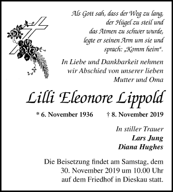 Traueranzeige von Lilli Eleonore Lippold von Mitteldeutsche Zeitung Halle/Saalkreis