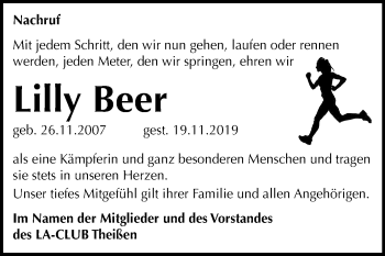 Traueranzeige von Lilly Beer von Mitteldeutsche Zeitung Zeitz