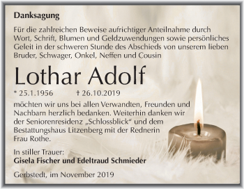 Traueranzeige von Lothar Adolf von Super Sonntag Mansfelder Land