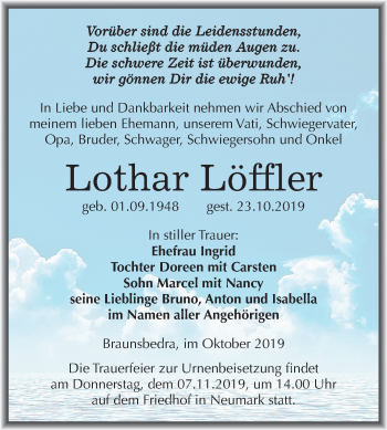Traueranzeige von Lothar Löffler von Super Sonntag Merseburg/Querfurt