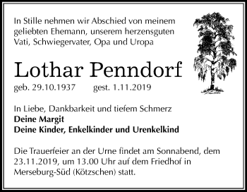 Traueranzeige von Lothar Penndorf von Super Sonntag Merseburg/Querfurt