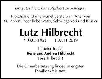 Traueranzeige von Lutz Hilbrecht von Mitteldeutsche Zeitung Halle/Saalkreis