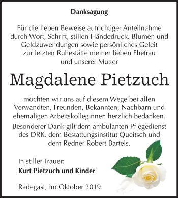 Traueranzeige von Magdalene Pietzuch von Super Sonntag Köthen
