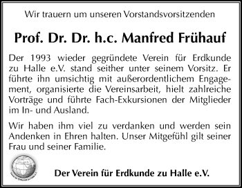 Traueranzeige von Manfred Frühauf von Mitteldeutsche Zeitung Halle/Saalkreis