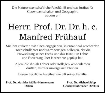Traueranzeige von Manfred Frühauf von Mitteldeutsche Zeitung Halle/Saalkreis