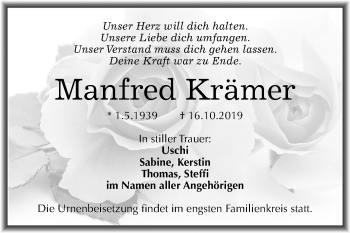 Traueranzeige von Manfred Krämer von Mitteldeutsche Zeitung Halle/Saalkreis