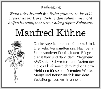 Traueranzeige von Manfred Kühne von Mitteldeutsche Zeitung Mansfelder Land