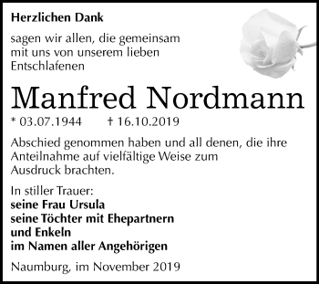 Traueranzeige von Manfred Nordmann von Mitteldeutsche Zeitung Naumburg/Nebra