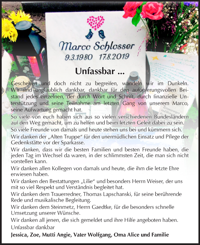  Traueranzeige für Marco Schlosser vom 23.11.2019 aus Mitteldeutsche Zeitung Dessau-Roßlau