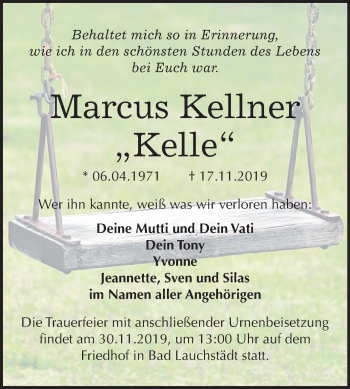Traueranzeige von Marcus Kellner von Super Sonntag Merseburg/Querfurt