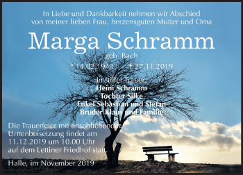 Traueranzeige von Marga Schramm von Mitteldeutsche Zeitung Halle/Saalkreis