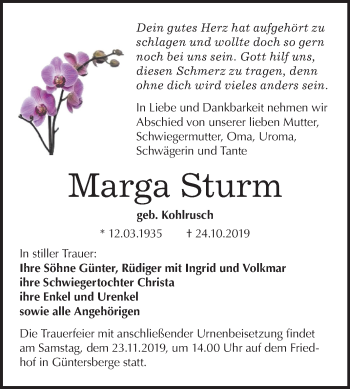 Traueranzeige von Marga Sturm von Mitteldeutsche Zeitung Quedlinburg