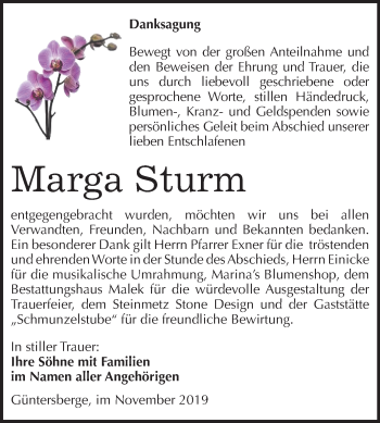 Traueranzeige von Marga Sturm von Mitteldeutsche Zeitung Quedlinburg