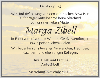 Traueranzeige von Marga Zibell von Mitteldeutsche Zeitung Merseburg/Querfurt