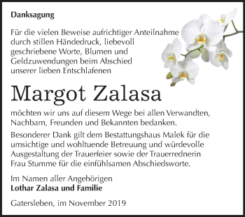 Traueranzeige von Margot Zalasa von Super Sonntag Aschersleben