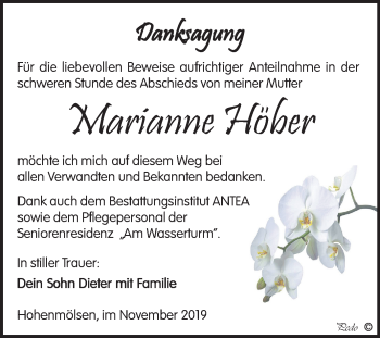 Traueranzeige von Marianne Höber von Wochenspiegel Weißenfels